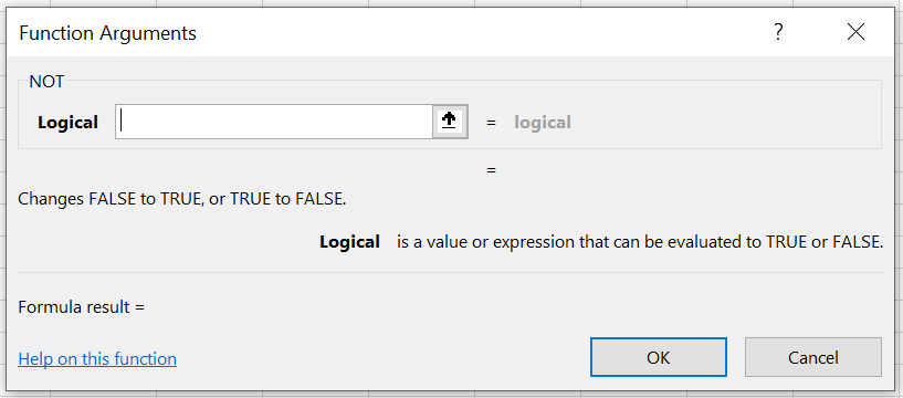 آرگومان تابع NOT اکسل