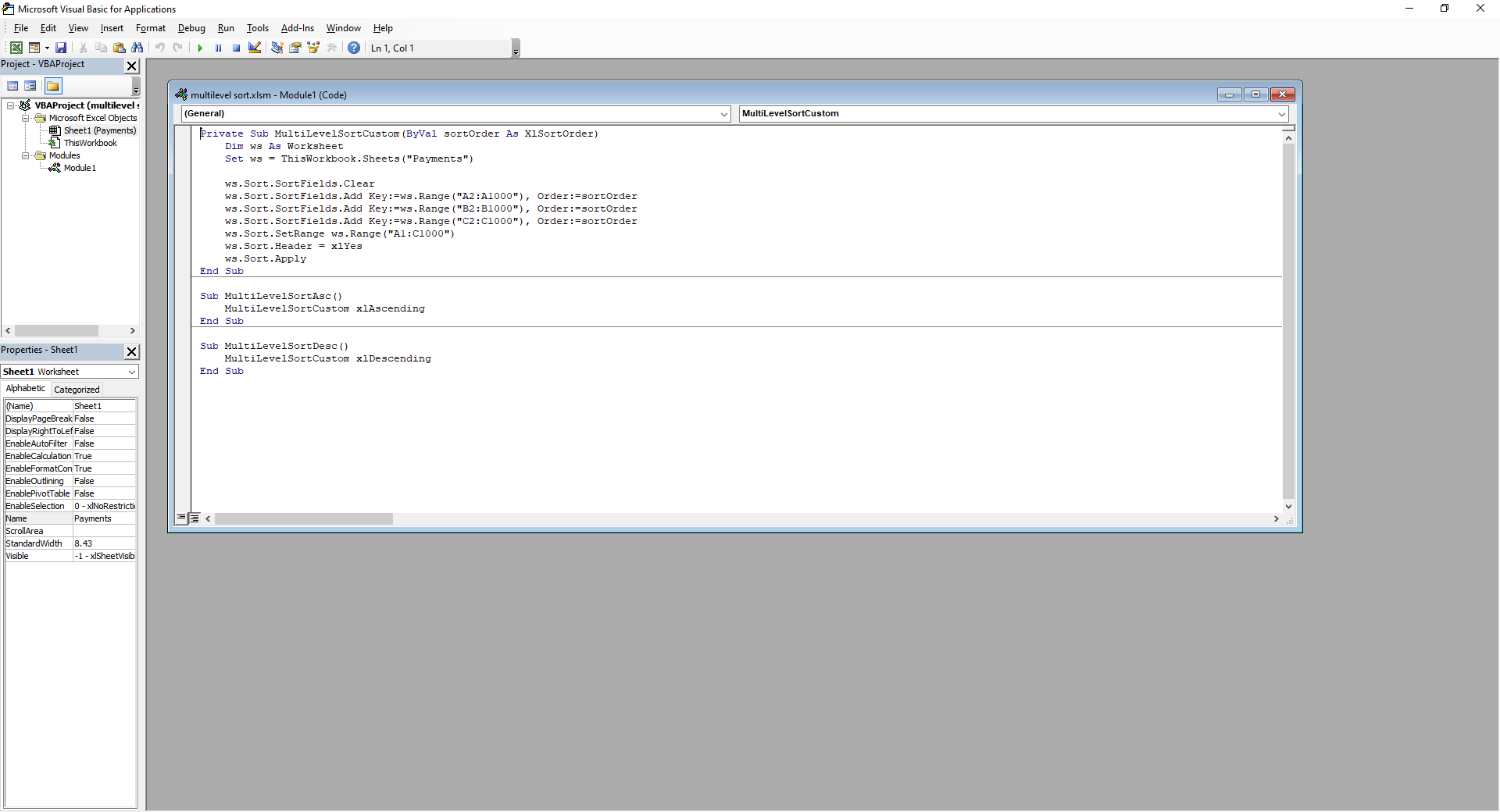 محیط ویرایشگر Visual Basic for Applications در اکسل برای نوشتن کد VBA